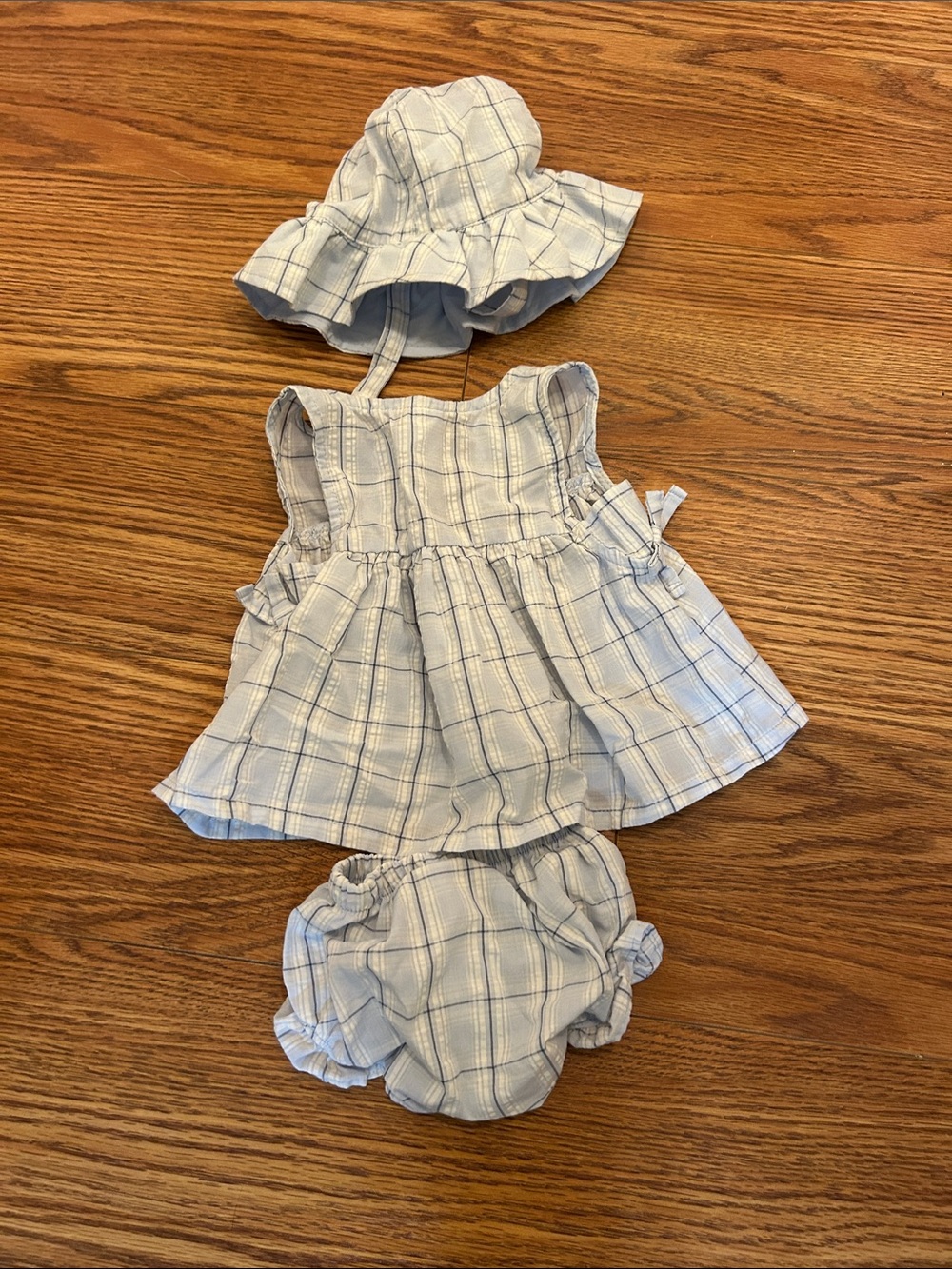 Carter's Light Blue Plaid Dress Set with Hat and Bloomers